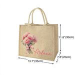 Personalisierte Charmful Geburtsblumenstrauß Jute Tragetasche mit Namen große Kapazität Tote Bag Hochzeit Reise Wesentliche Geschenk für sie