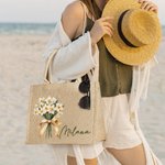 Personalisierte Charmful Geburtsblumenstrauß Jute Tragetasche mit Namen große Kapazität Tote Bag Hochzeit Reise Wesentliche Geschenk für sie