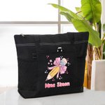 Sac Personnalisé avec Prénom Motif Crayon à Nœud Papillon Sac de Grande Capacité Accessoire de Voyage en Toile Cadeau de Remerciment pour Enseignant