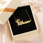 Chaîne Personnalisé avec Prénom et Pierre de Naissance Collier en Argent avec Couronne et Coeur Cadeau Anniversaire pour Femme