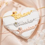 Chaîne Personnalisé avec Prénom et Pierre de Naissance Collier en Argent avec Couronne et Coeur Cadeau Anniversaire pour Femme