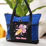 Sac Personnalisé avec Prénom Motif Crayon à Nœud Papillon Sac de Grande Capacité Accessoire de Voyage en Toile Cadeau de Remerciment pour Enseignant