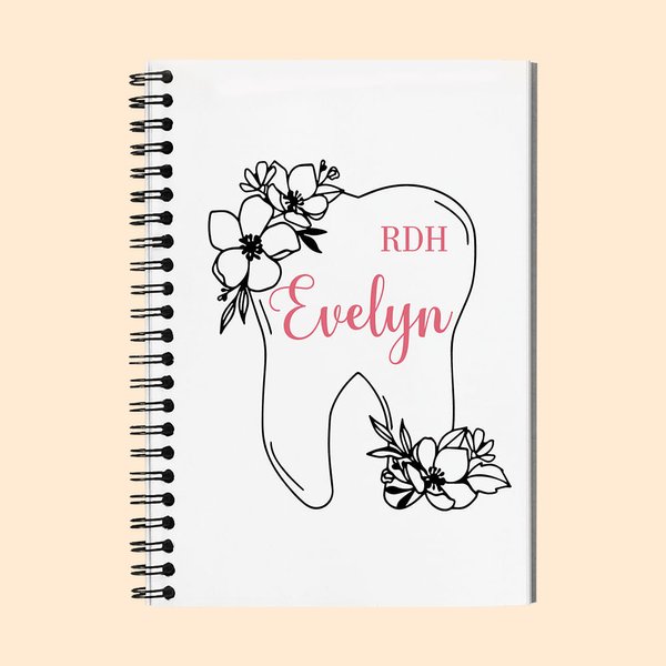Floral Dental Tools A5 Spiral Notebook with Engraving