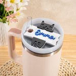 Personalized Cute Cat Glitter Tumbler Name Tag Plate Acrylic Lid Topper Accessory for Stanley Cup Birthday Gift for Cat Lovers