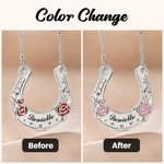 Personalized Horseshoe Rose Bayleaf Necklace with Engraved Name Lucky Charm Jewelry Engagement Ceremony Wedding Party Gift for Bride Horse Lovers
