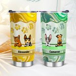 Personalized Cute Paw Dog Cat 20oz 1-6 Names Tumbler with Straw and Brush Birthday Gift for Pet Lovers