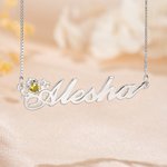 Chaîne Personnalisé avec Prénom et Pierre de Naissance Collier en Argent avec Couronne et Coeur Cadeau Anniversaire pour Femme