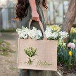 Personalisierte Charmful Geburtsblumenstrauß Jute Tragetasche mit Namen große Kapazität Tote Bag Hochzeit Reise Wesentliche Geschenk für sie
