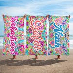 Personalisiertes Retro Paisley Übergroßes Weiches Schnelltrocknendes Mikrofaser Strandtuch mit Namen Sommer Reisen Party Geburtstag Geschenk für Damen