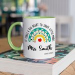 Personalized It Takes A Big Heart to Shape Little Minds Ceramic Coffee Mug with Rainbow and Text Back to School Appreciation Gift for Teacher