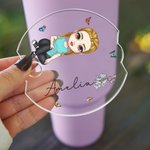 Personalizzato Cartoon Girl donne nascita fiore Tumbler nome Tag coperchio Topper per 20 oz a 40 oz Stanley Tumbler Accessorio regalo di compleanno pe