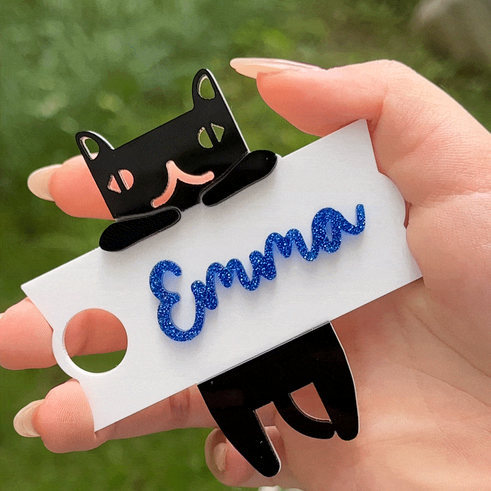 Personalized Cute Cat Glitter Tumbler Name Tag Plate Acrylic Lid Topper Accessory for Stanley Cup Birthday Gift for Cat Lovers