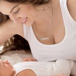 Chaîne Personnalisé avec Prénom et Pierre de Naissance Collier en Argent avec Couronne et Coeur Cadeau Anniversaire pour Femme