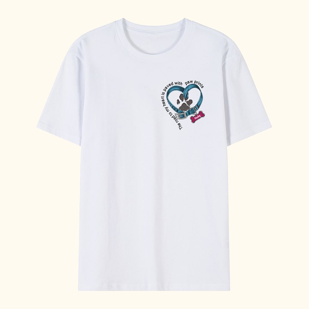 T-shirt Unisexe 100% Coton Personnalisé avec Nom Style Collier du Chien avec Médaillon d'OS Cadeau Anniversaire pour Amoureux d'Animal de Compagnie