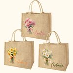 Personalisierte Charmful Geburtsblumenstrauß Jute Tragetasche mit Namen große Kapazität Tote Bag Hochzeit Reise Wesentliche Geschenk für sie