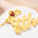 Chaîne Personnalisé avec Prénom et Pierre de Naissance Collier en Argent avec Couronne et Coeur Cadeau Anniversaire pour Femme