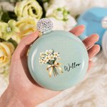 Personalized Glitter Birth Flower Bouquet 5oz Flask with Rhinestone Lid and Name Birthday Bridesmaid Party Gift for Her
