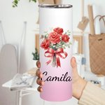 Personalised Watercolor Birth Flower Bouquet 20oz Skinny Tumbler with Name and Straw Birthday Bridal Shower Gift for Women