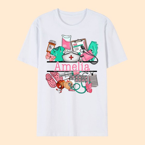 Personalized Medical Elements 100% Cotton T-shirt with Name Appreciation Graduation Gift for Nurse Medical Staff Student