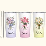 Personalisierte Farbverlauf Trinkflasche 600ml mit Geburtsblumenstrauß und Namen Auto Flasche mit Strohhalm Jahrestag Geburtstag Geschenk für sie