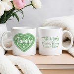 Personalized Family Will Always Be Connected By Heart Ceramic Mug with Multicolour Love Heart and Names Birthday Farewell Gift for Family