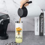 Personalised Watercolor Birth Flower Bouquet 20oz Skinny Tumbler with Name and Straw Birthday Bridal Shower Gift for Women