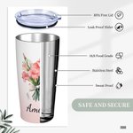 Personalized Gradient Colour Bow Birth Flower Bouquet 20oz Name Tumbler with Straw Anniversary Birthday Gift for Her