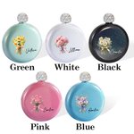 Personalized Glitter Birth Flower Bouquet 5oz Flask with Rhinestone Lid and Name Birthday Bridesmaid Party Gift for Her