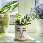 Pot à Plantes Personnalisé avec 2-7 Noms des Enfants Préférés Pot avec Plateau en Bambou Cadeau de Fête des Mères pour Maman Grand-Mère