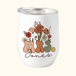 Henkilökohtainen Vintage Wildflowers Rouva 12oz Wine Tumbler nimi ja olki puhdistus harja häät takaisin kouluun lahja morsian opettaja