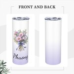 Personalised Watercolor Birth Flower Bouquet 20oz Skinny Tumbler with Name and Straw Birthday Bridal Shower Gift for Women
