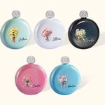 Personalized Glitter Birth Flower Bouquet 5oz Flask with Rhinestone Lid and Name Birthday Bridesmaid Party Gift for Her