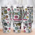 Vaso personalizado con nombre y diseño floral de costura en 3D de 40 oz con tapa, pajita y asa Regalo de cumpleaños para el Día de la Madre para la ab