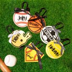 Personalized Engraved Wooden Baseball Basketball Bow Tag Sports Charm Bag Accessory Birthday Gift for Sports Lovers