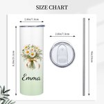 Personalised Watercolor Birth Flower Bouquet 20oz Skinny Tumbler with Name and Straw Birthday Bridal Shower Gift for Women