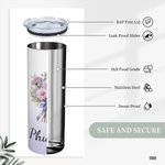 Personalised Watercolor Birth Flower Bouquet 20oz Skinny Tumbler with Name and Straw Birthday Bridal Shower Gift for Women