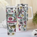 Vaso personalizado con nombre y diseño floral de costura en 3D de 40 oz con tapa, pajita y asa Regalo de cumpleaños para el Día de la Madre para la ab