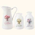 Personalized Birth Flower Bouquet Ceramic Vase with Name Home Decoration Valentine's Day Birthday Gift for Women