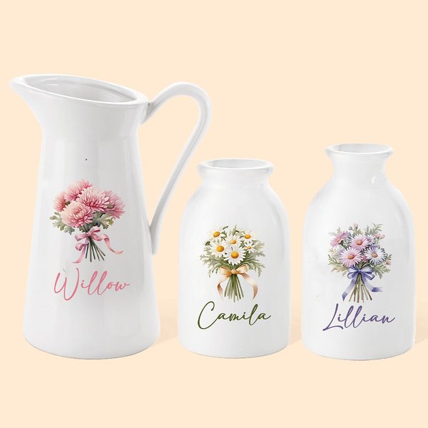 Personalisierte Geburt Blumenstrauß Keramik Vase mit Namen Home Dekoration Valentinstag Geburtstag Geschenk für Frauen