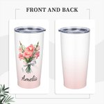 Personalized Gradient Colour Bow Birth Flower Bouquet 20oz Name Tumbler with Straw Anniversary Birthday Gift for Her
