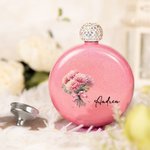 Personalized Glitter Birth Flower Bouquet 5oz Flask with Rhinestone Lid and Name Birthday Bridesmaid Party Gift for Her