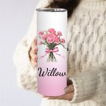 Personalised Watercolor Birth Flower Bouquet 20oz Skinny Tumbler with Name and Straw Birthday Bridal Shower Gift for Women