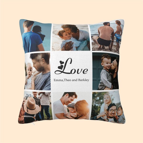 Personalized Heart Love Photo Collage Throw Pillow Cover with Text Home Decor Birthday Anniversary Housewarming Gift for Couple Family