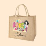 Sac à Dos en Toile de Jute Personnalisé avec Nom et Personnage Sac Écologique Cadeau Remerciement Rentrée Scolaire pour Enseignant