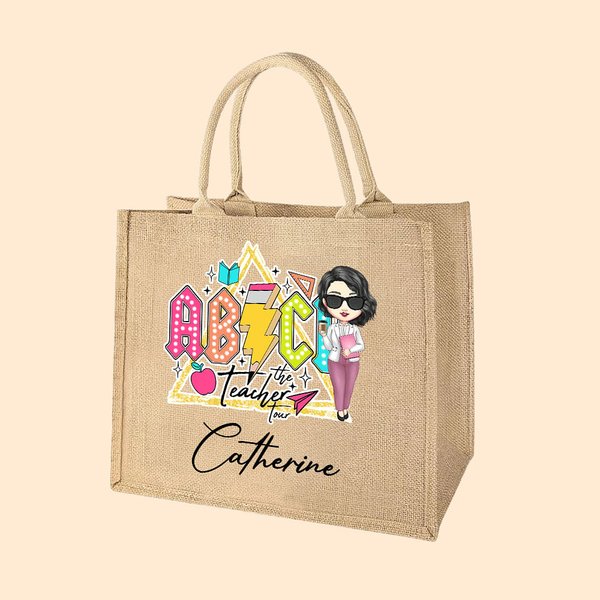 Sac à Dos en Toile de Jute Personnalisé avec Nom et Personnage Sac Écologique Cadeau Remerciement Rentrée Scolaire pour Enseignant