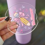 Personalized Pencil Coquette Bow Tumbler Name Tag Plate Acrylic Lid Topper Accessory for Stanley Appreciation Back to School Gift for Teacher
