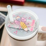 Personalized Pencil Coquette Bow Tumbler Name Tag Plate Acrylic Lid Topper Accessory for Stanley Appreciation Back to School Gift for Teacher