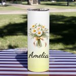 Personalised Watercolor Birth Flower Bouquet 20oz Skinny Tumbler with Name and Straw Birthday Bridal Shower Gift for Women
