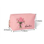 Sac de Maquillage en Cuir PU Personnalisé avec Nom et Fleur de Naissance Cadeau d'Anniversaire de Mariage pour Elle