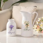Personalized Birth Flower Bouquet Ceramic Vase with Name Home Decoration Valentine's Day Birthday Gift for Women